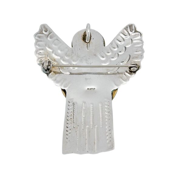 Vintage Sterling Silver 925 Two Tone Angel Heart Etched Wings Pin Brooch - Picture 4 of 7